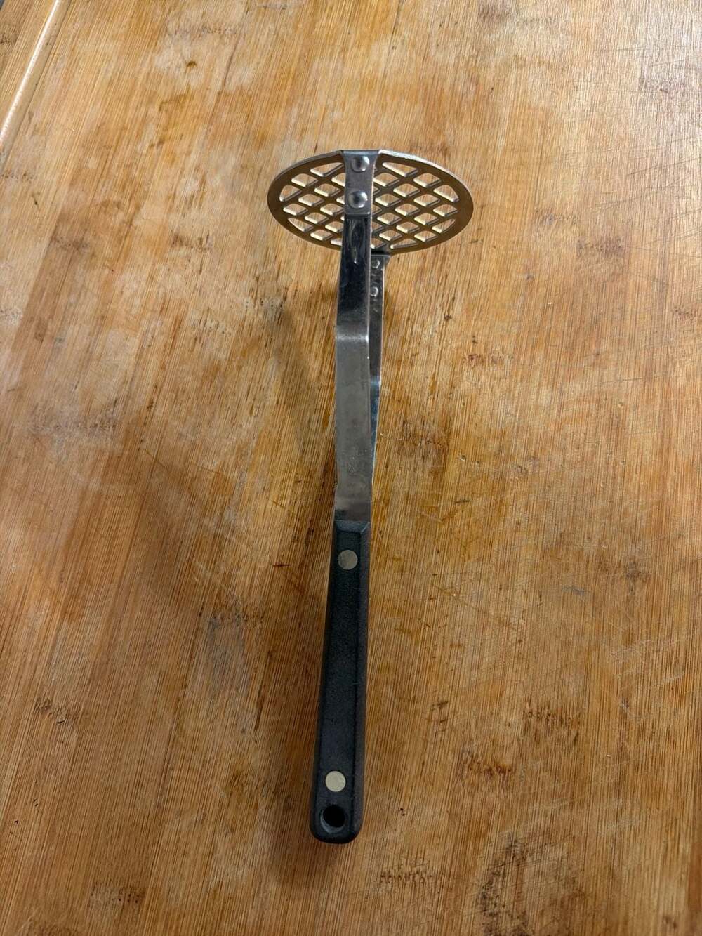 Vintage Ekco Flint Stainless Vanadium Potato Masher with Black Handle